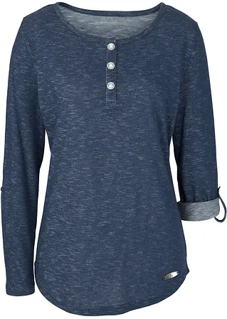 Langarmshirt mit Knopfleiste in blau von vorne - bonprix