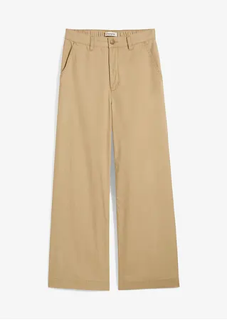Weite Hose aus reiner Baumwolle, High Waist in braun von vorne - bonprix