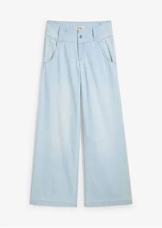 Wide-Leg-Jeans Mid Waist, Super Soft in blau von vorne - bonprix