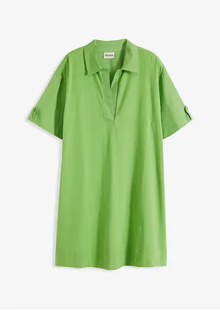 Hemdblusenkleid aus elastischem Bio-Baumwoll-Mix in grün von vorne - bonprix