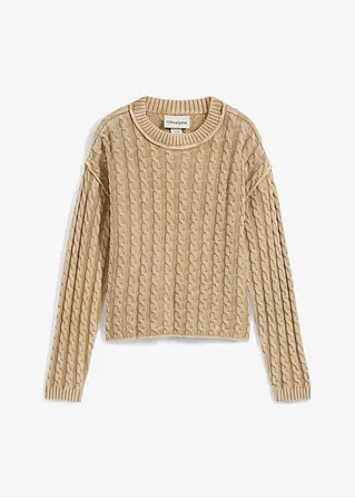 Oversize-Pullover aus reiner Baumwolle in beige von vorne - bonprix