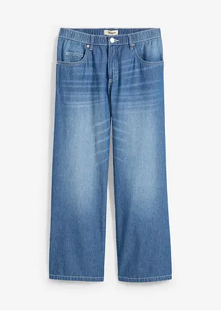 Straight-Jeans Mid Waist, Bequembund Low Stretch cropped in blau von vorne - bonprix