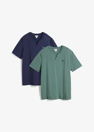 T-Shirt (2er Pack) aus reiner Bio-Baumwolle in blau von vorne - bonprix