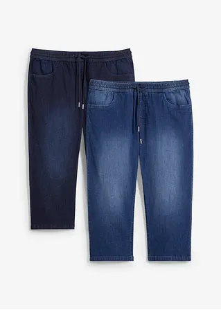 Leichte Regular Fit Schlupf-3/4-Jeans, Straight (2er Pack) in blau von vorne - bonprix