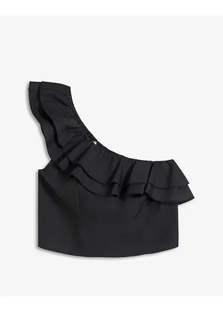 Bluse mit Ruffle in schwarz von vorne - bonprix