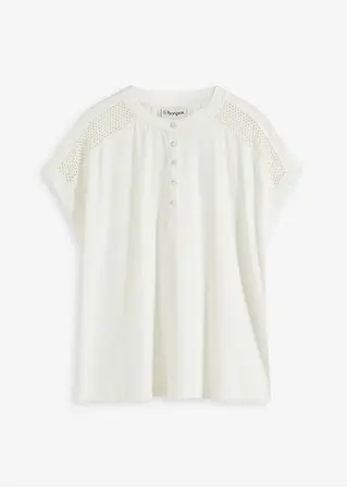 Viskose Shirt mit Spitzeneinsatz in weiß von vorne - bonprix