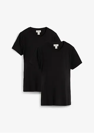 2-in-1 Umstands- und Stillshirts aus Bio-Baumwolle (2er-Pack) in schwarz von vorne - bonprix