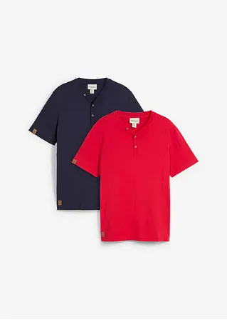 Henleyshirt (2er Pack) aus reiner Bio-Baumwolle in rot von vorne - bonprix