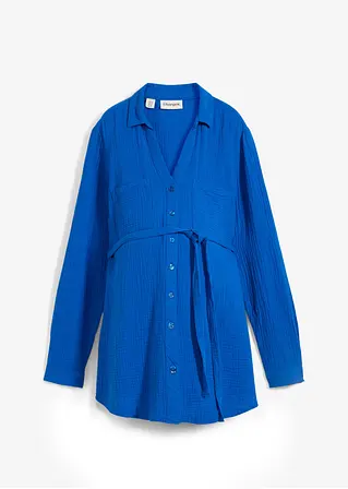 Umstands- und Stillbluse aus reinem Baumwoll-Musselin in blau von vorne - bonprix