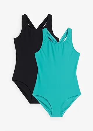 Badeanzug (2er Pack) in schwarz von vorne - bonprix