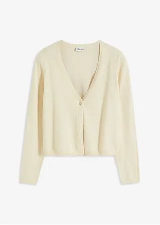 Schlichte Feinstrickjacke in beige von vorne - bonprix