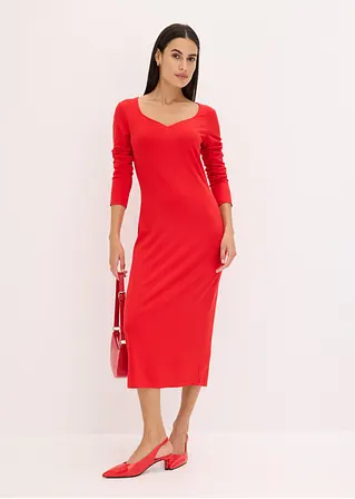 geripptes Midikleid in rot im Look von vorne (Totalaufnahme) - bonprix