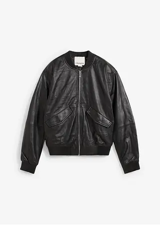 Lederblouson aus Lammnappa in schwarz von vorne - bonprix