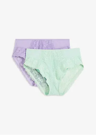 Maxislip mit zarter Spitze (2er Pack) in grün von vorne - bonprix
