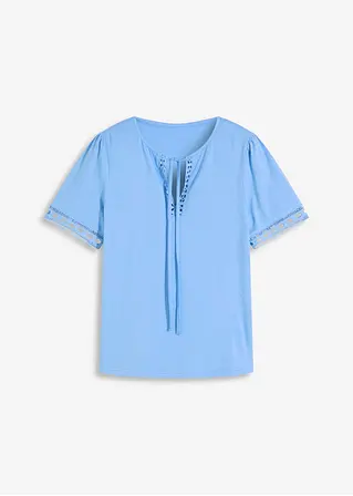 Shirt-Tunika mit Spitzenband in blau von vorne - bonprix