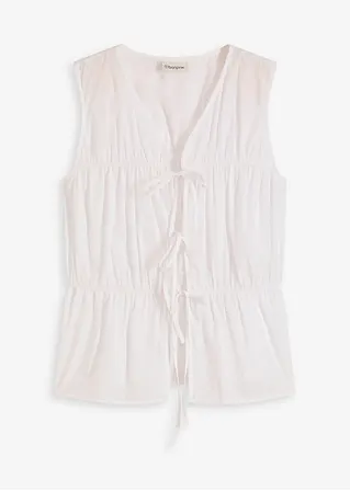 Ärmellose Bluse mit Volants und Schleifen in weiß von vorne - bonprix