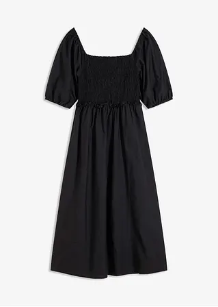 Midikleid mit Puffärmeln und Smoke-Detail in schwarz von vorne - bonprix