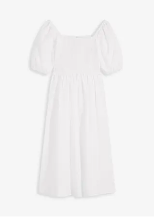 Midikleid mit Puffärmeln und Smoke-Detail in weiß von vorne - bonprix