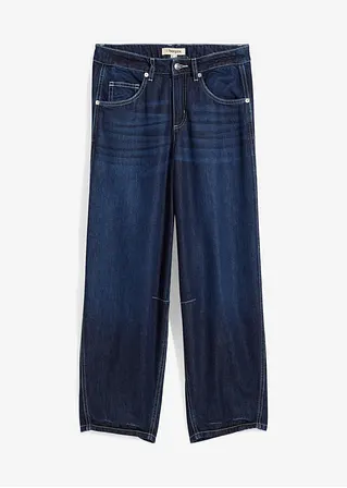 Balloon-Jeans Mid Waist, Super Soft cropped in blau von vorne - bonprix