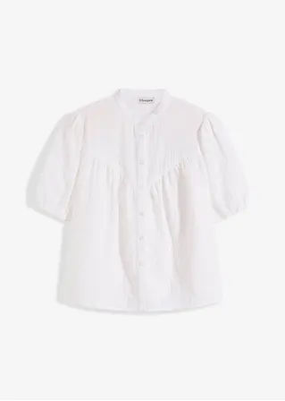 Kurzarm-Bluse aus Musselin in weiß von vorne - bonprix