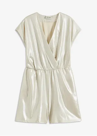 Jersey-Jumpsuit mit tiefem Ausschnitt in beige von vorne - bonprix