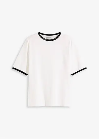 Shirt mit Spitzenborte in weiß von vorne - bonprix