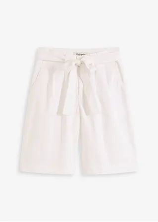 Twill-Shorts mit Bindegürtel in weiß von vorne - bonprix