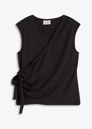 Jerseycrepe-Shirt in Wickeloptik in schwarz von vorne - bonprix