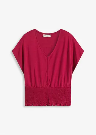 Shirt mit Smock-Saum in pink von vorne - bonprix