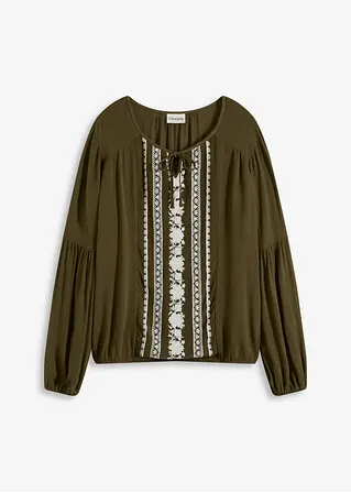 Bluse mit Stickerei in grün von vorne - bonprix