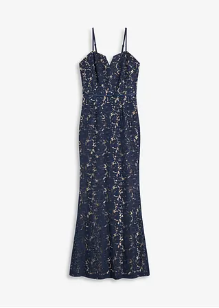 Spitzenkleid mit Trägern und Satin-Band in blau von vorne - bonprix