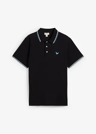 Piqué-Poloshirt aus reiner Bio-Baumwolle in schwarz von vorne - bonprix