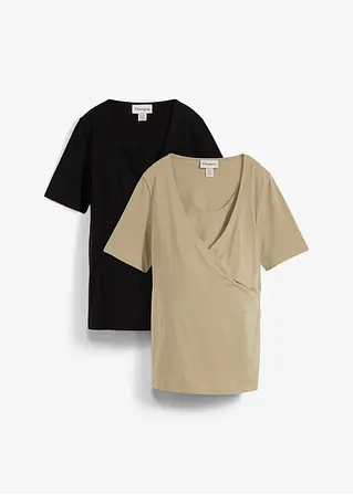 Umstands- und Stillshirts aus Bio-Baumwolle (2er Pack) in grün von vorne - bonprix