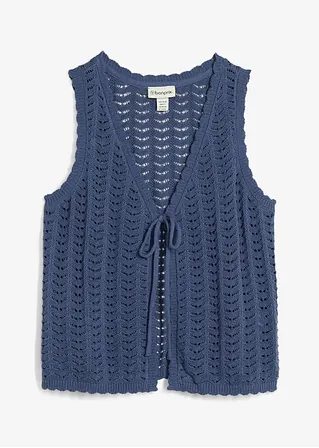 Strick-Weste mit Lochmuster in blau von vorne - bonprix