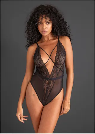 Stringbody ouvert in schwarz von vorne (Totalaufnahme) - VENUS