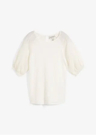 Leinen-Shirt mit Ballonärmeln in weiß von vorne - bonprix