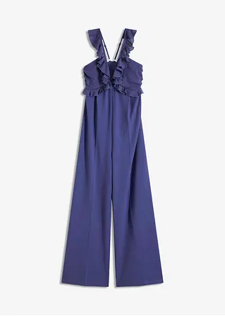 Jumpsuit mit Chiffon in blau von vorne - bonprix