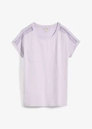 Lockeres Shirt mit Spitze in lila von vorne - bonprix