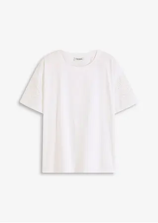 T-Shirt mit Lochstickerei in weiß von vorne - bonprix