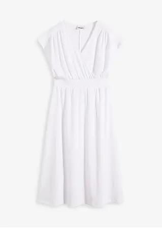 Jerseykleid aus luftigem Crêpe in weiß von vorne - bonprix