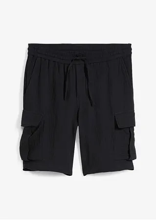 Regular Fit Bermuda aus luftigem Musselin in schwarz von vorne - bonprix