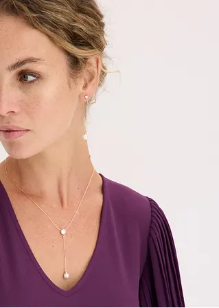 Kette + Ohrstecker (3-tlg. Schmuckset) in gold von vorne - bonprix