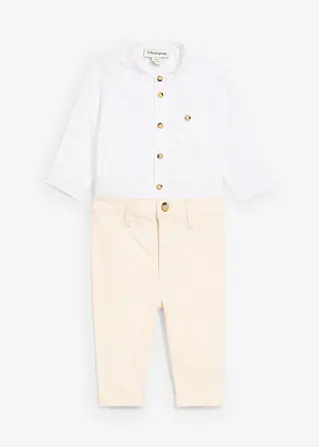 Body-Hemd und Chinohose aus reiner Baumwolle (2-tlg.Set) in weiß von vorne - bonprix