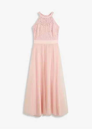 Maxikleid mit Spitze und Tüll-Rock in rosa von vorne - bonprix