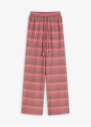 weite Jersey-Hose in Häkel-Optik in pink von vorne - bonprix