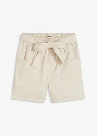 Twill-Shorts mit Bindegürtel in beige von vorne - bonprix