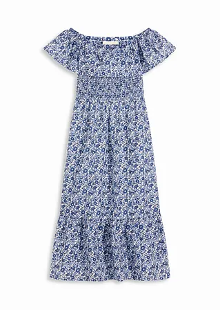Boho-Midikleid mit Carmenausschnitt aus leichter Baumwolle in blau von vorne - bonprix
