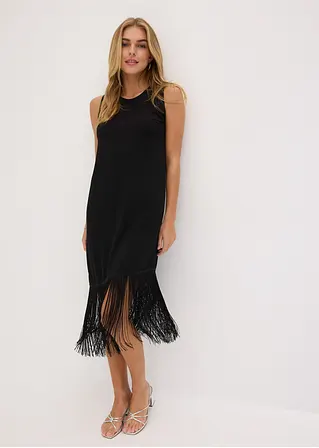 Jerseykleid mit Fransen in schwarz von vorne (Totalaufnahme) - bonprix