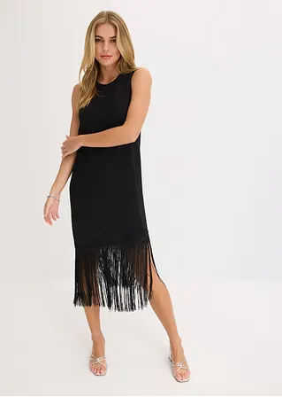 Jerseykleid mit Fransen in schwarz im Look von vorne (Totalaufnahme) - bonprix