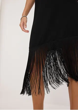 Jerseykleid mit Fransen in schwarz (Detailaufnahme) - bonprix